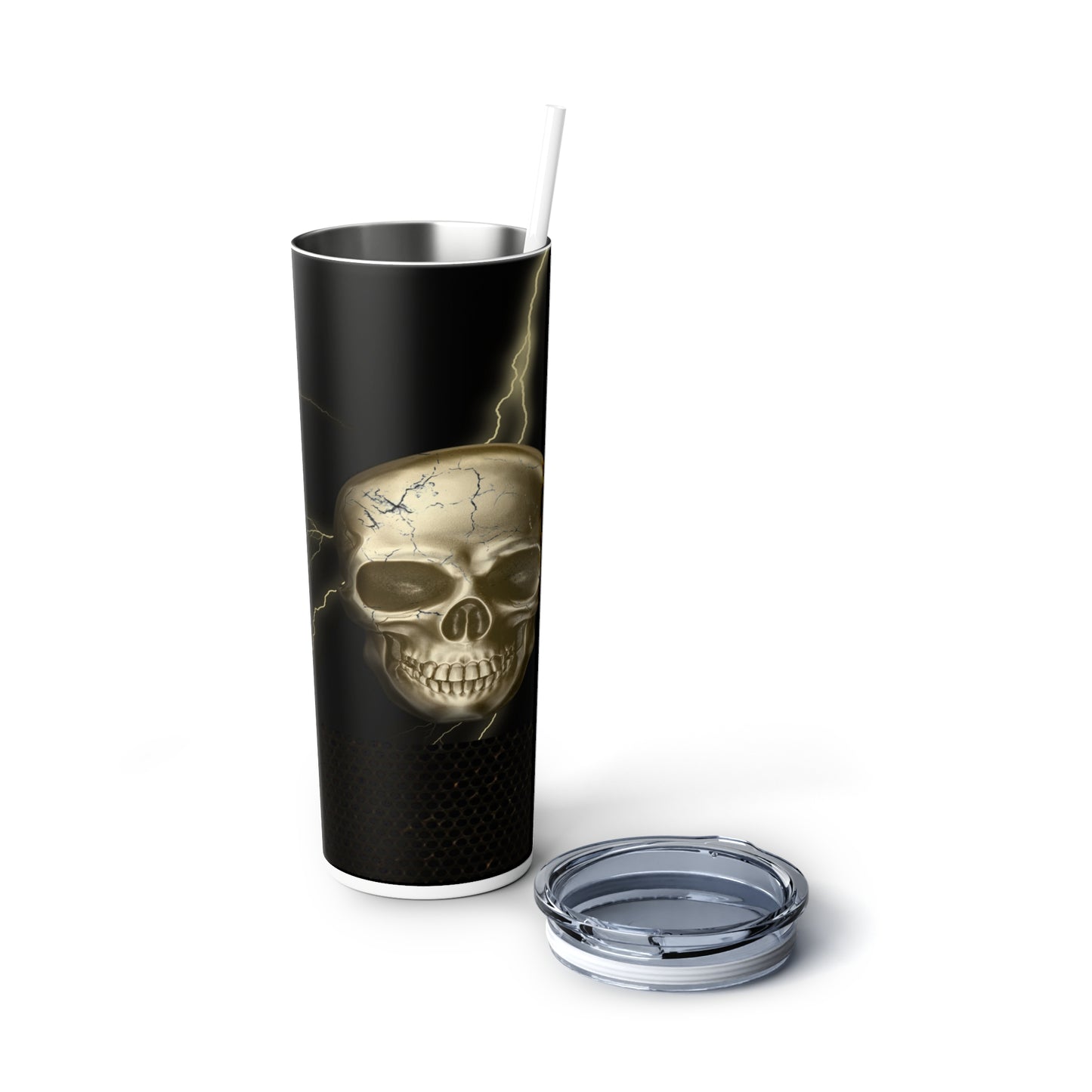 Golden Skull with Lightning Skinny Tumbler with Straw
