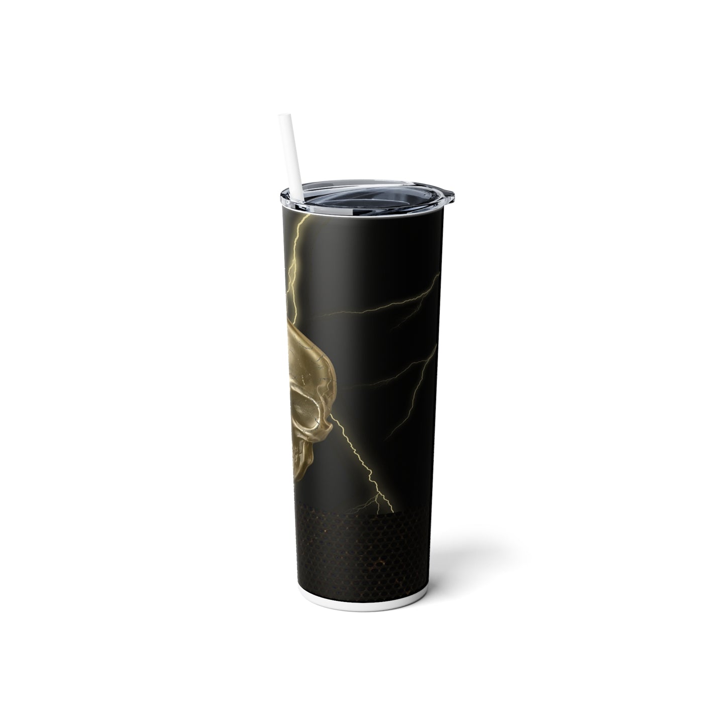 Golden Skull with Lightning Skinny Tumbler with Straw