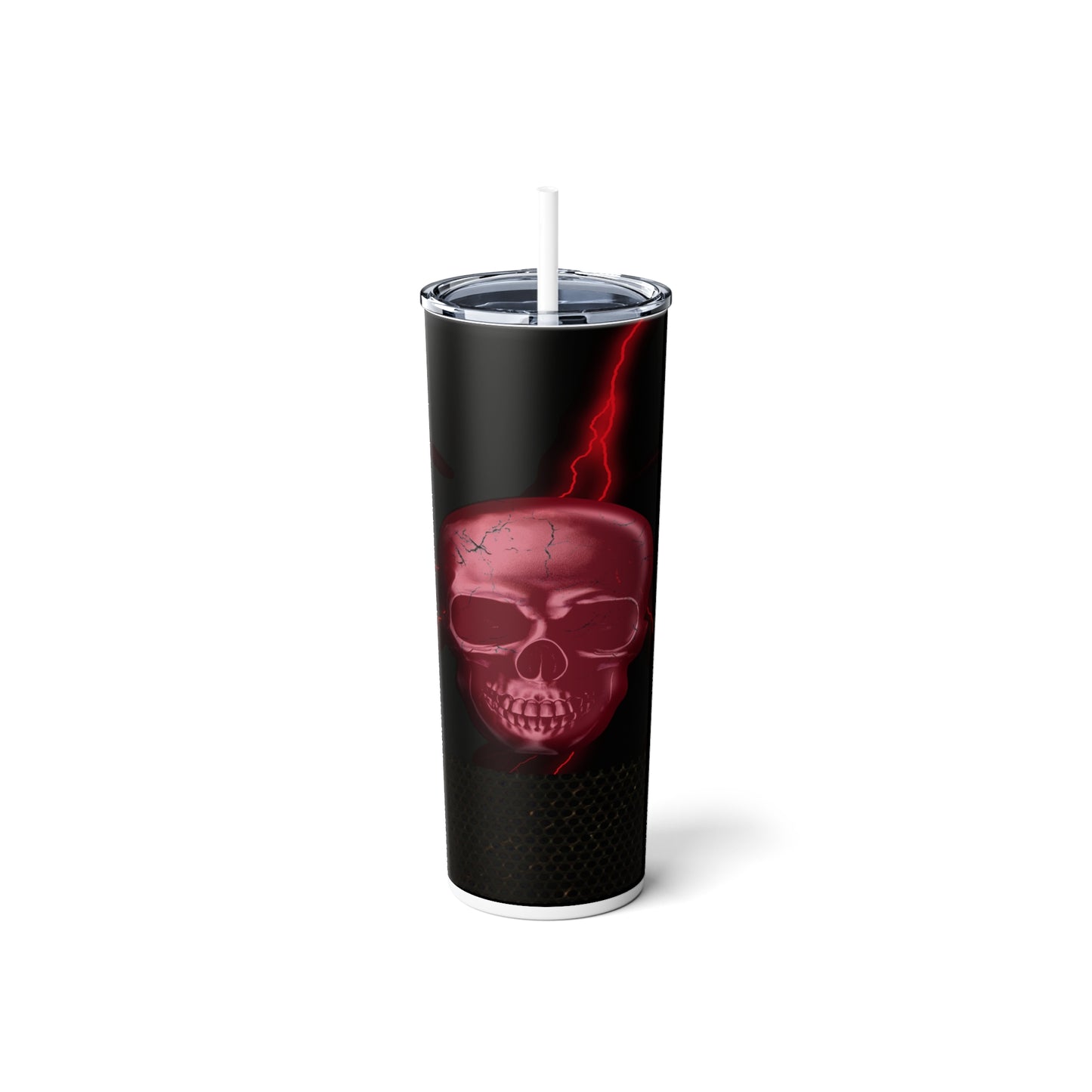 Red Skull with Lightning Skinny Steel Tumbler with Straw