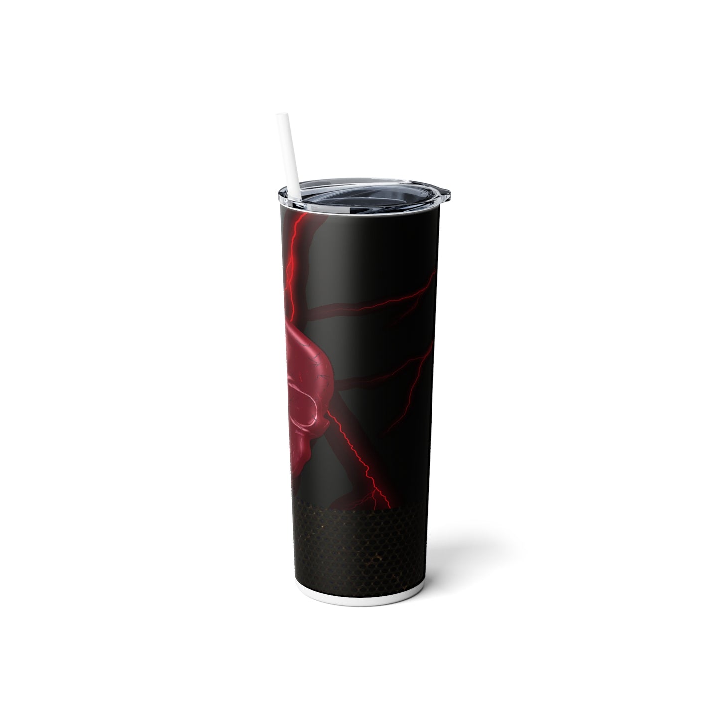 Red Skull with Lightning Skinny Steel Tumbler with Straw