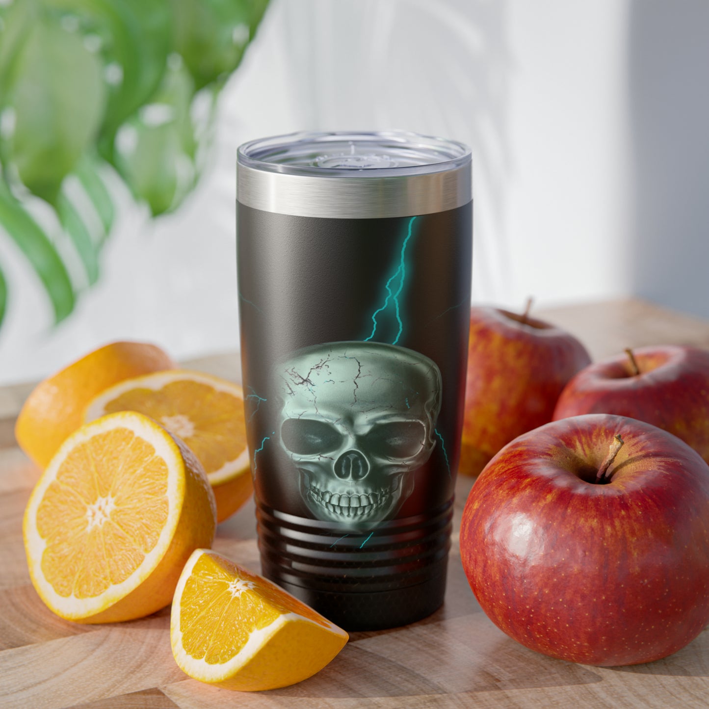 Teal Skull with Lightning Tumbler