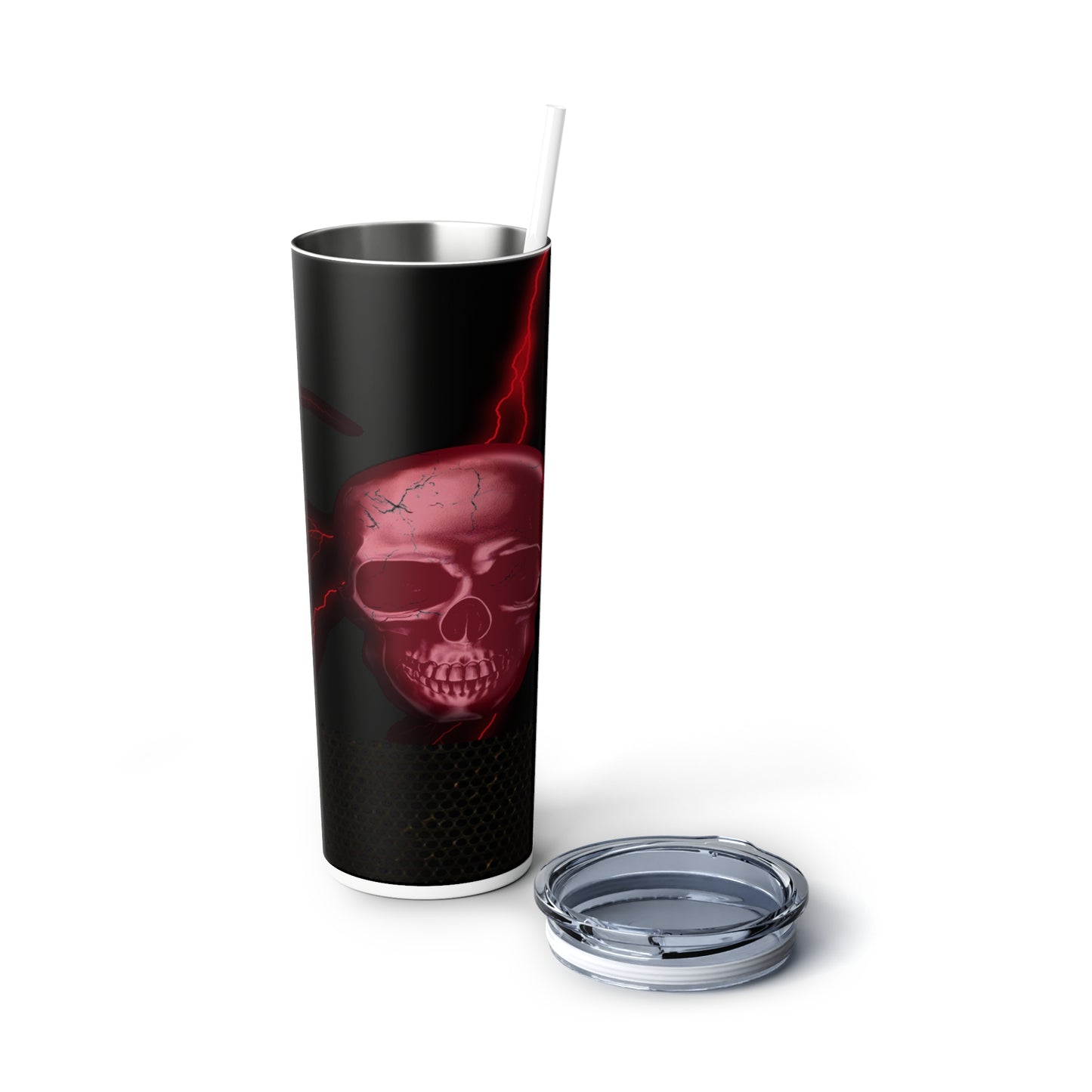 Red Skull with Lightning Skinny Steel Tumbler with Straw