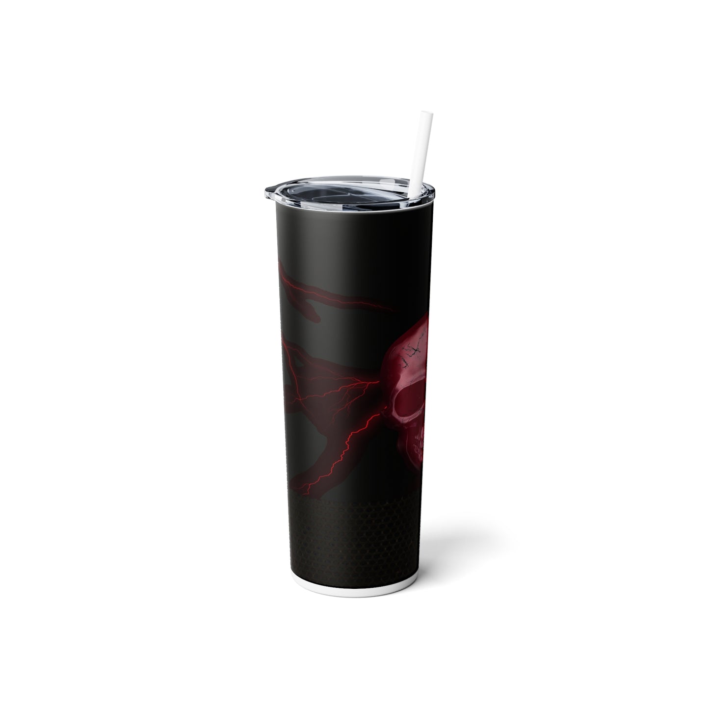 Red Skull with Lightning Skinny Steel Tumbler with Straw
