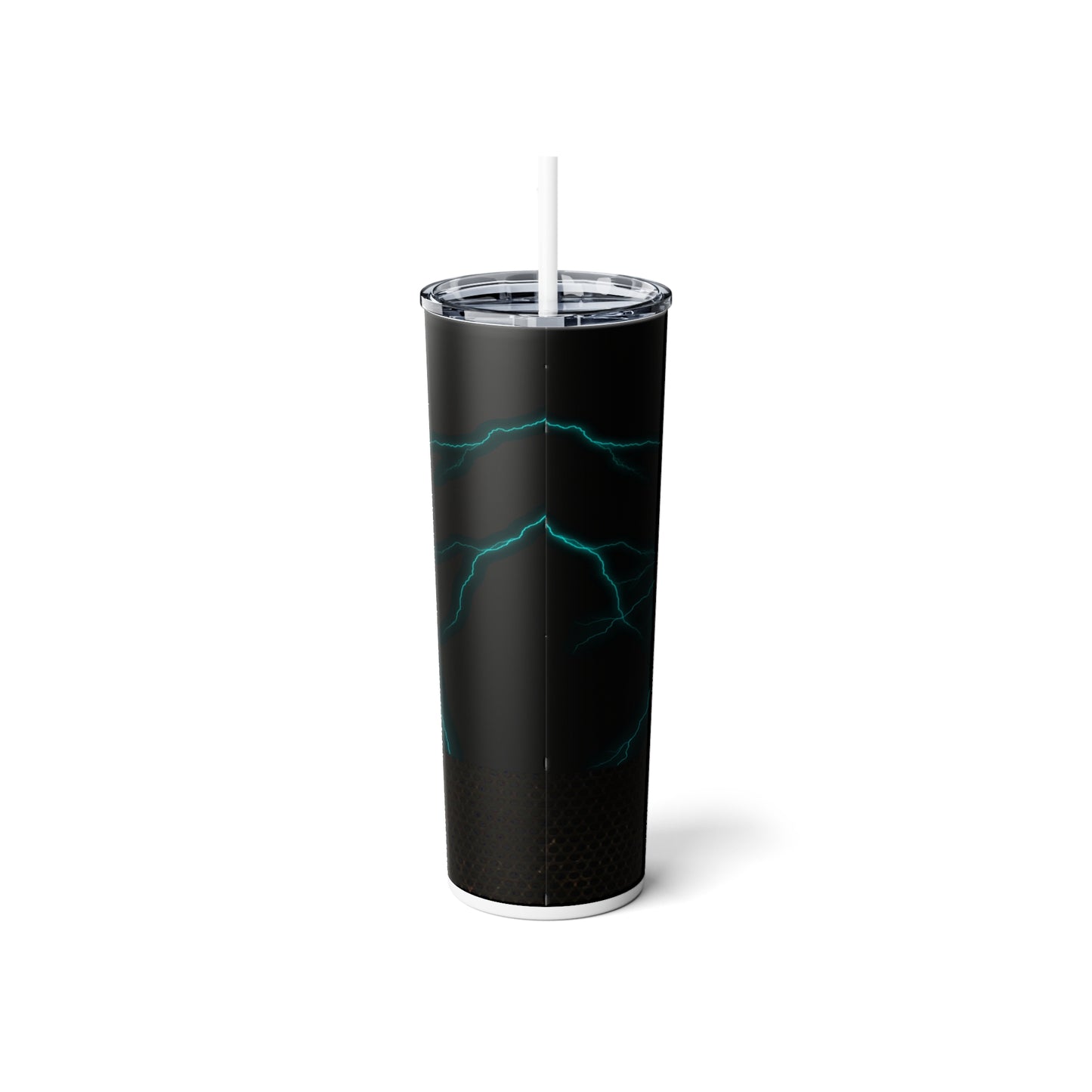 Teal Skull with Lightning Skinny Steel Tumbler with Straw