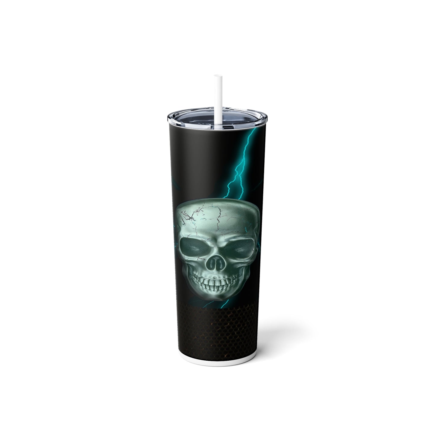 Teal Skull with Lightning Skinny Steel Tumbler with Straw