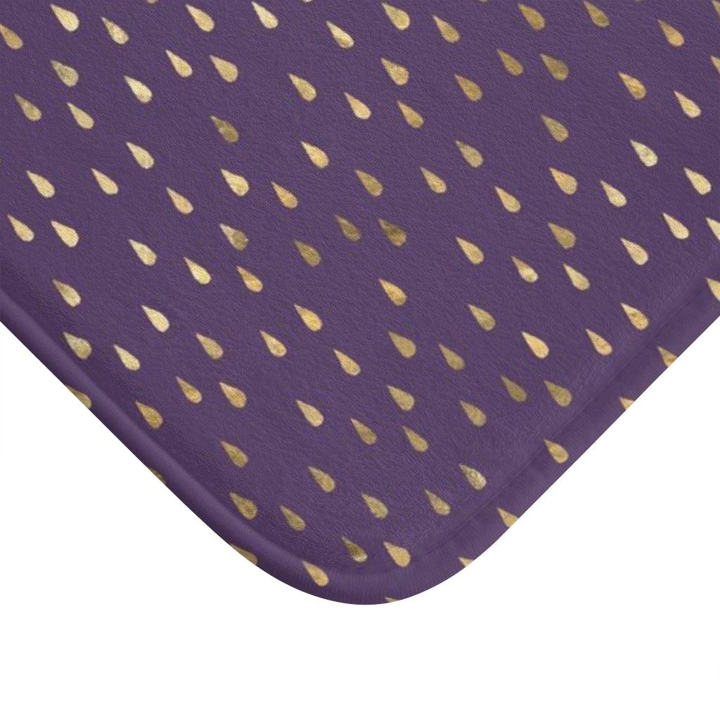 Golden Rain Drops on Eggplant Bath Mat - Swishgoods