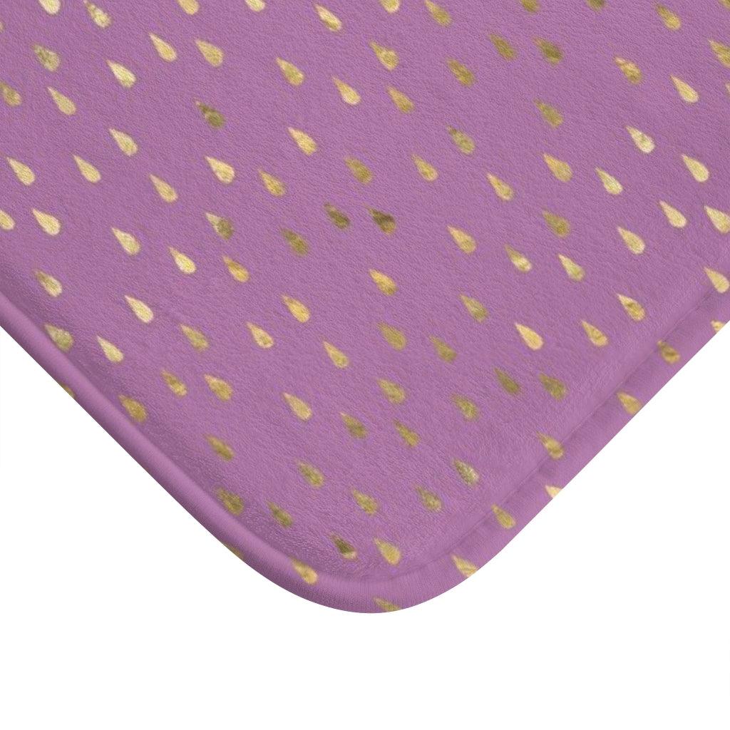 Golden Rain Drops on Purple Bath Mat - Swishgoods