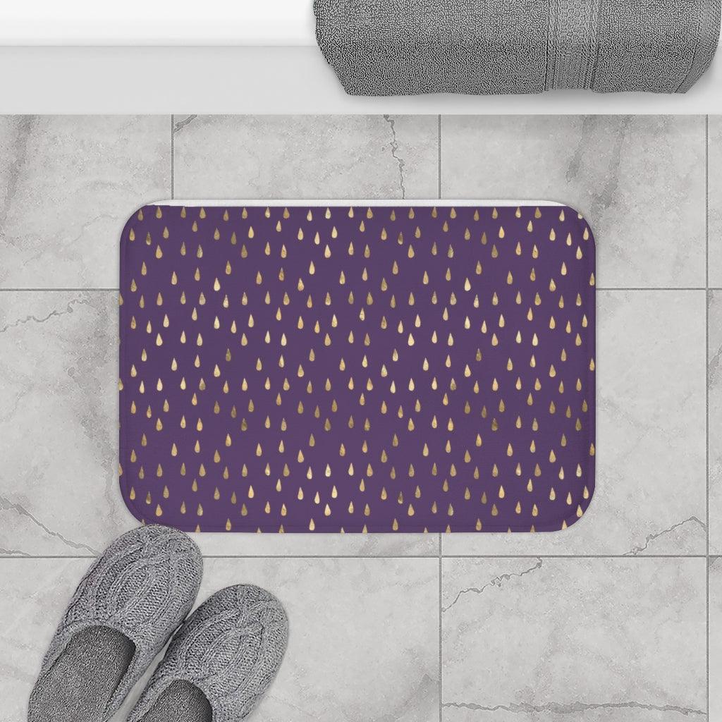 Golden Rain Drops on Eggplant Bath Mat - Swishgoods