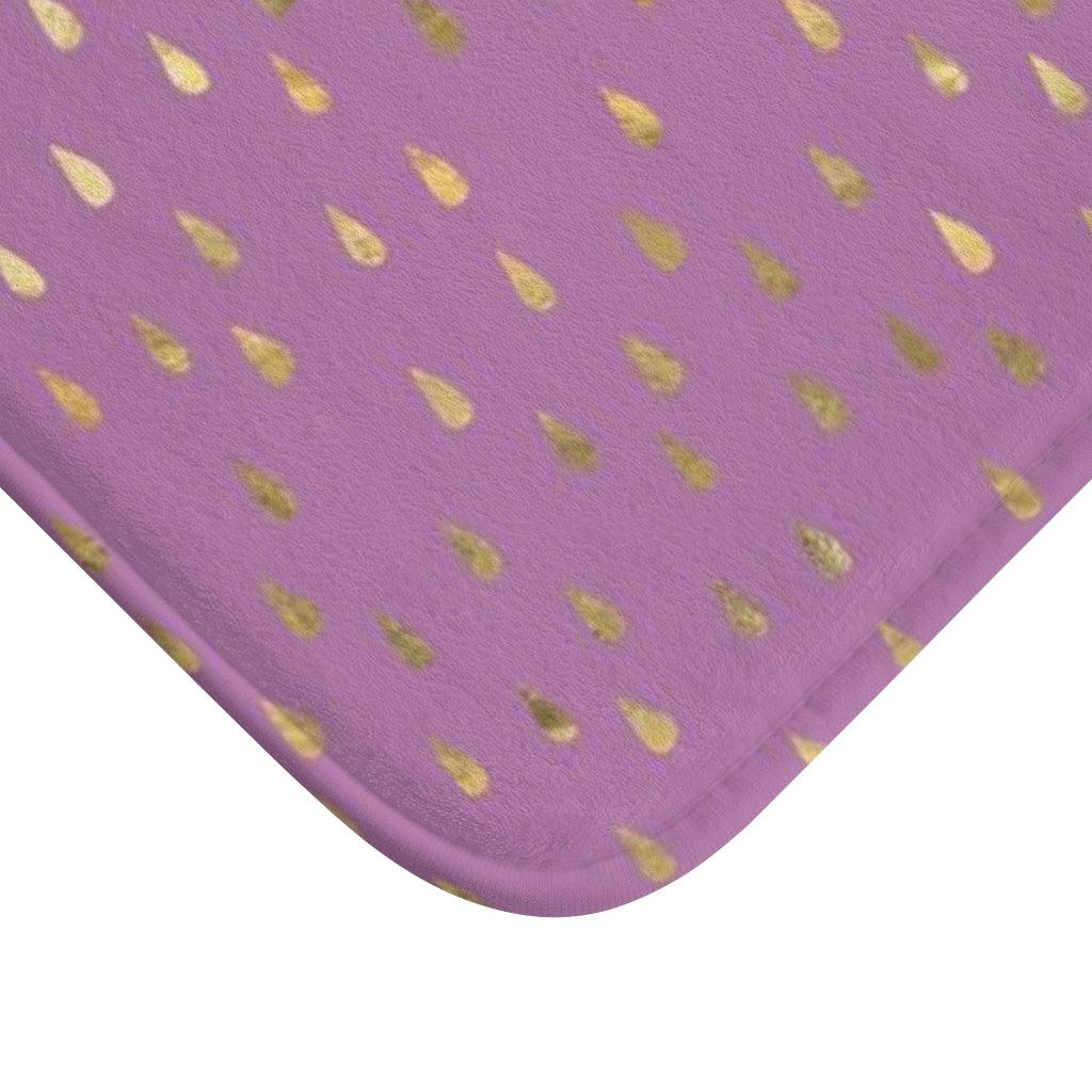 Golden Rain Drops on Purple Bath Mat - Swishgoods