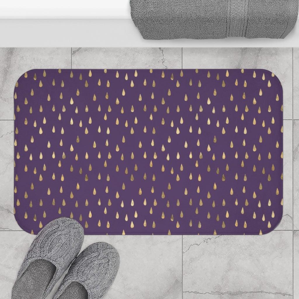 Golden Rain Drops on Eggplant Bath Mat - Swishgoods