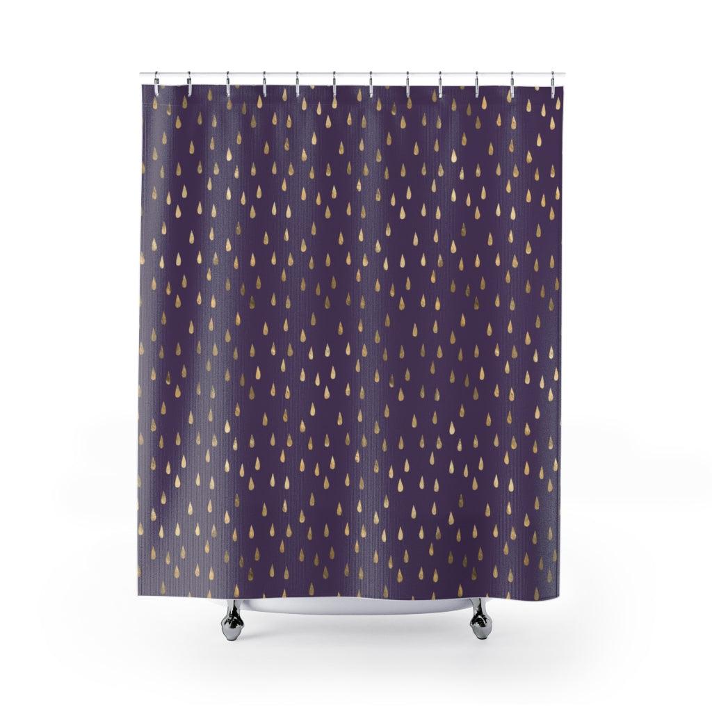 Golden Rain Drops on Eggplant Shower Curtain - Swishgoods