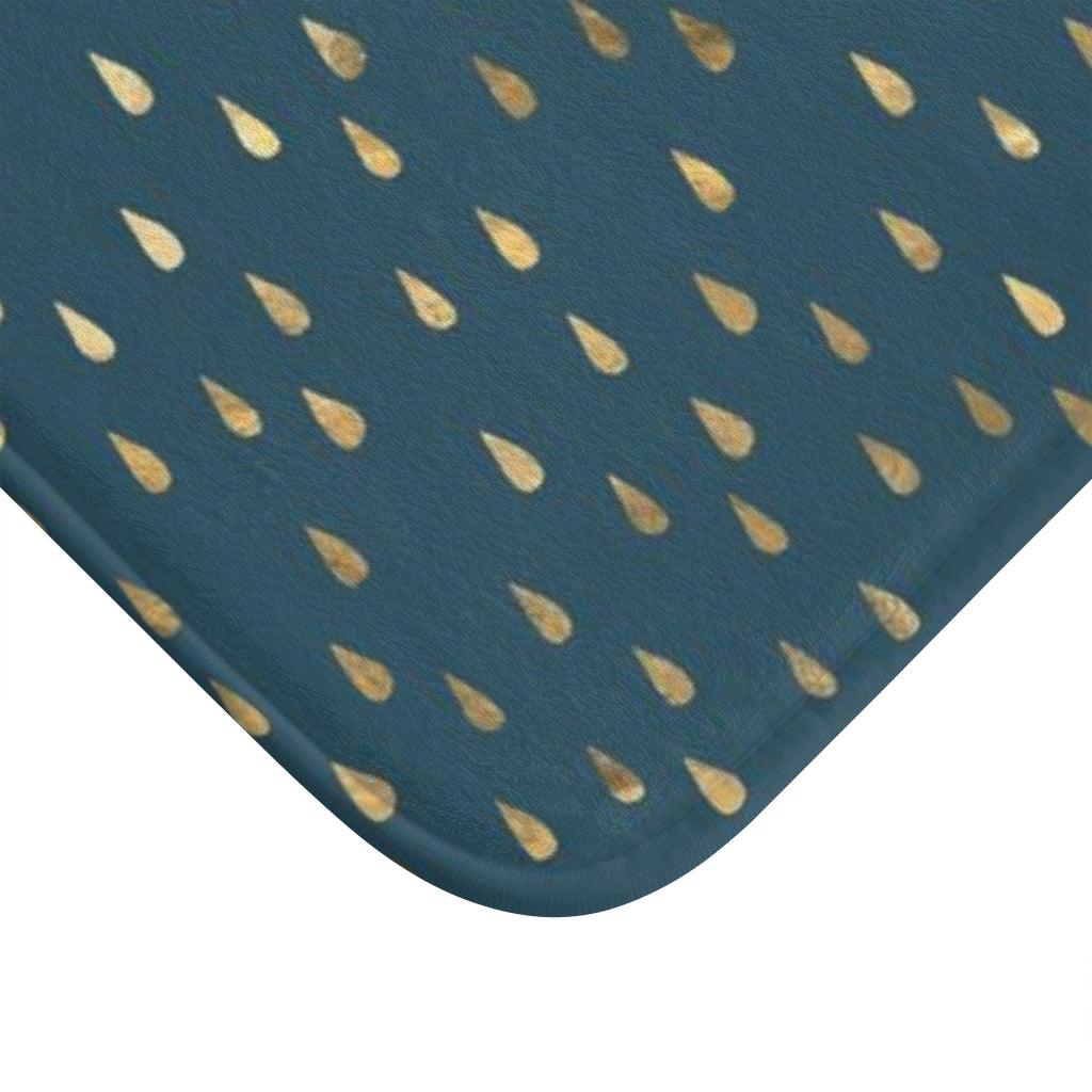 Golden Rain Drops on Solid Bath Mat - Swishgoods