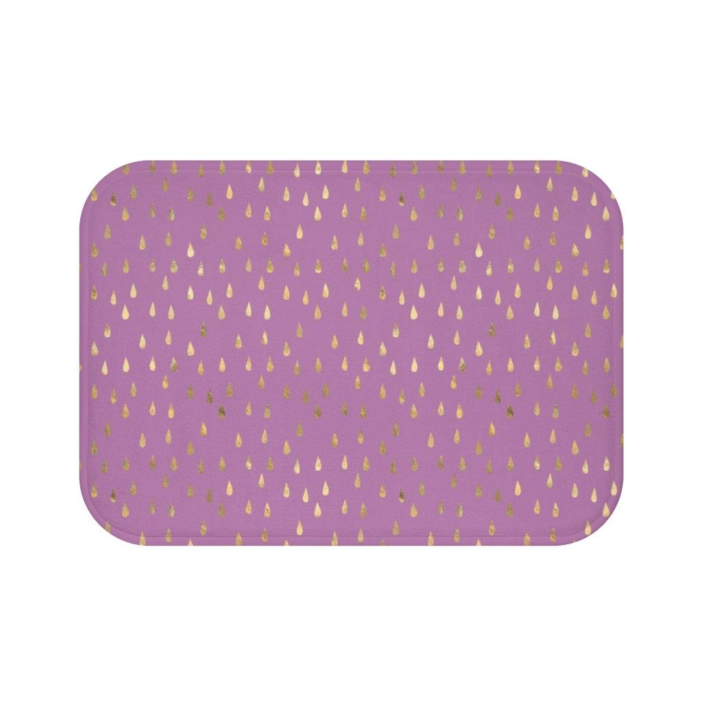 Golden Rain Drops on Purple Bath Mat - Swishgoods