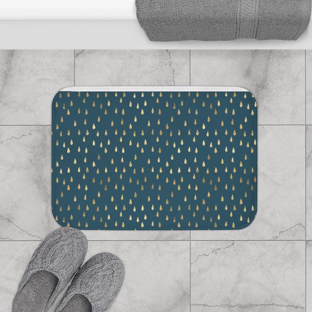 Golden Rain Drops on Solid Bath Mat - Swishgoods