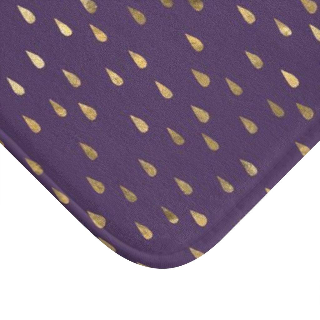 Golden Rain Drops on Eggplant Bath Mat - Swishgoods