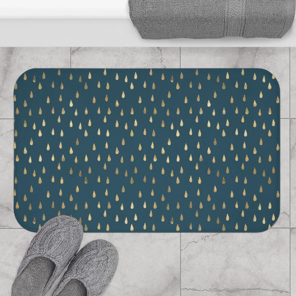 Golden Rain Drops on Solid Bath Mat - Swishgoods