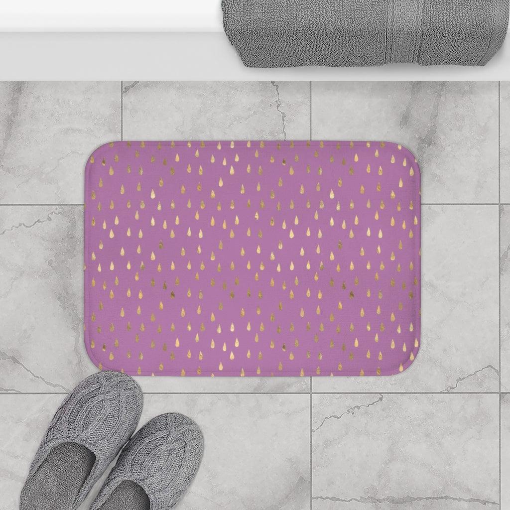 Golden Rain Drops on Purple Bath Mat - Swishgoods