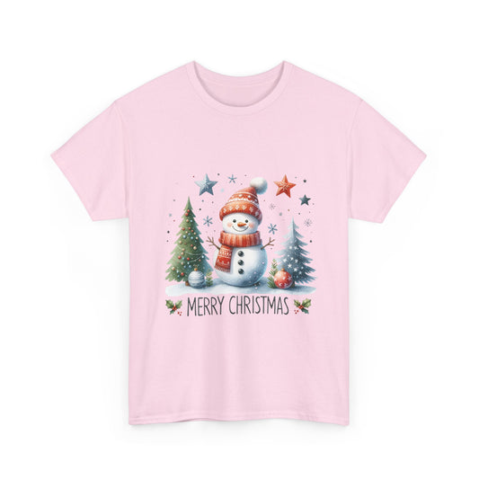 Merry Christmas Snowman Unisex Heavy Cotton Tee