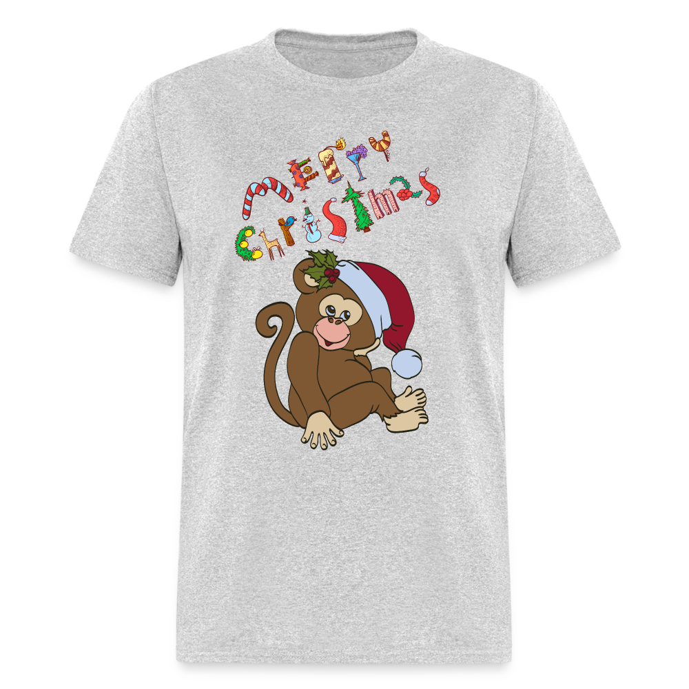 Monkey Christmas T-Shirt - heather gray