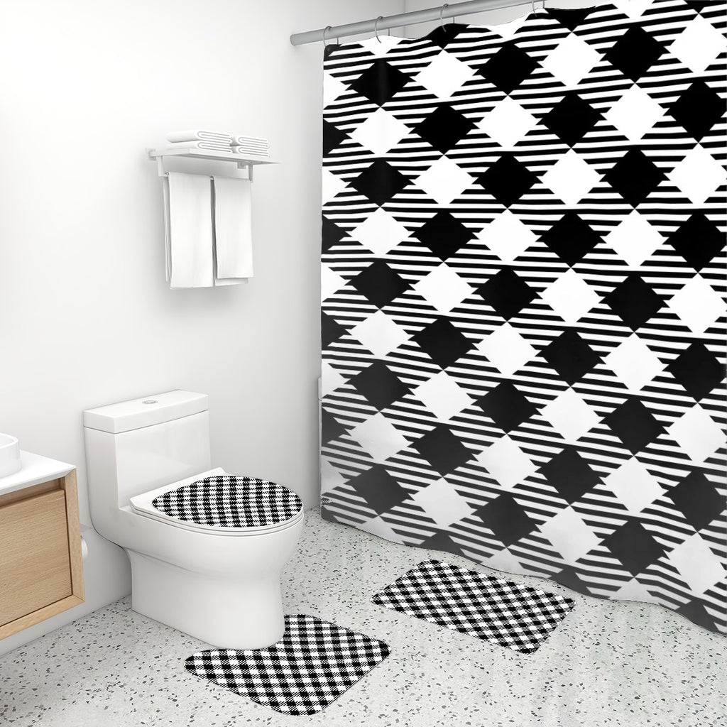 Bathroom Rugs Set with Shower Curtain 4 pcs