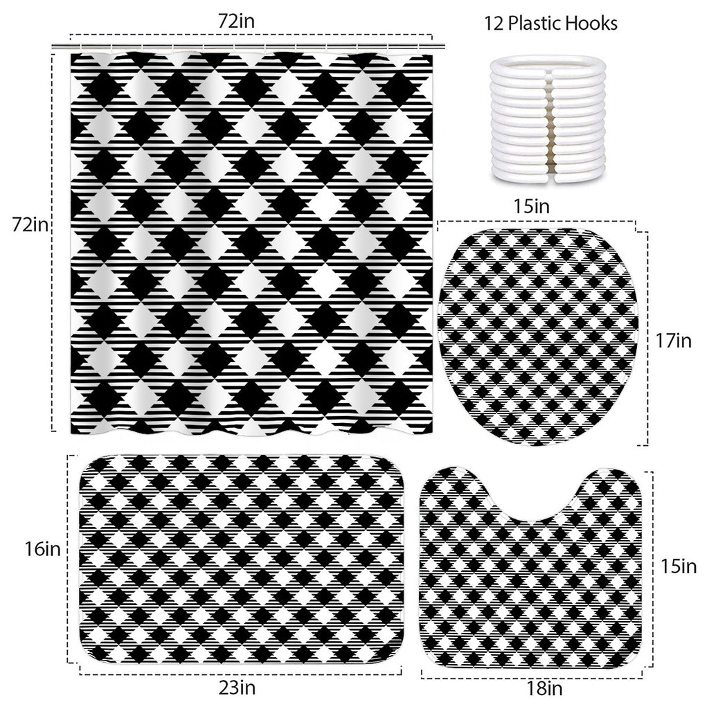 Bathroom Rugs Set with Shower Curtain 4 pcs