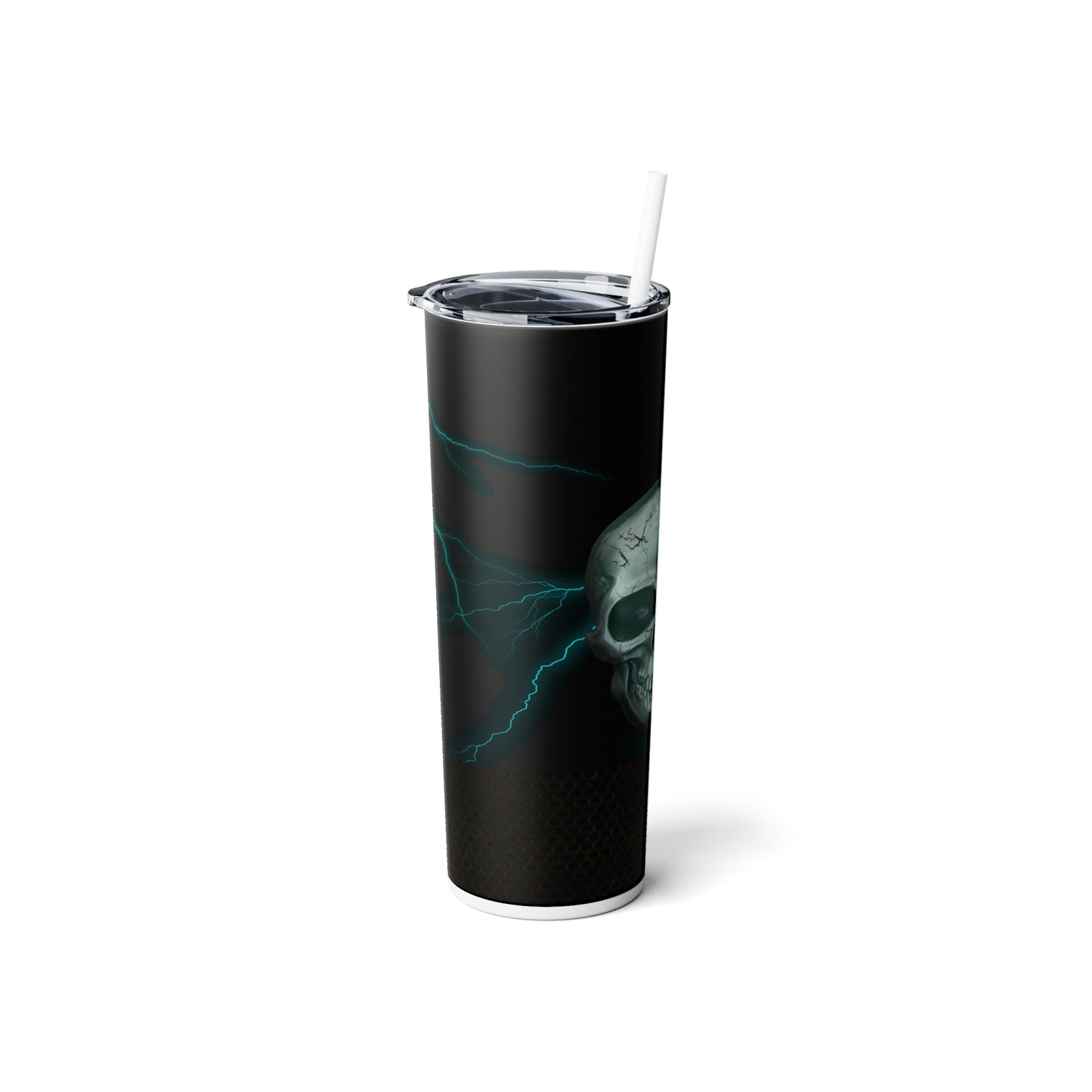 Teal Skull with Lightning Skinny Steel Tumbler with Straw