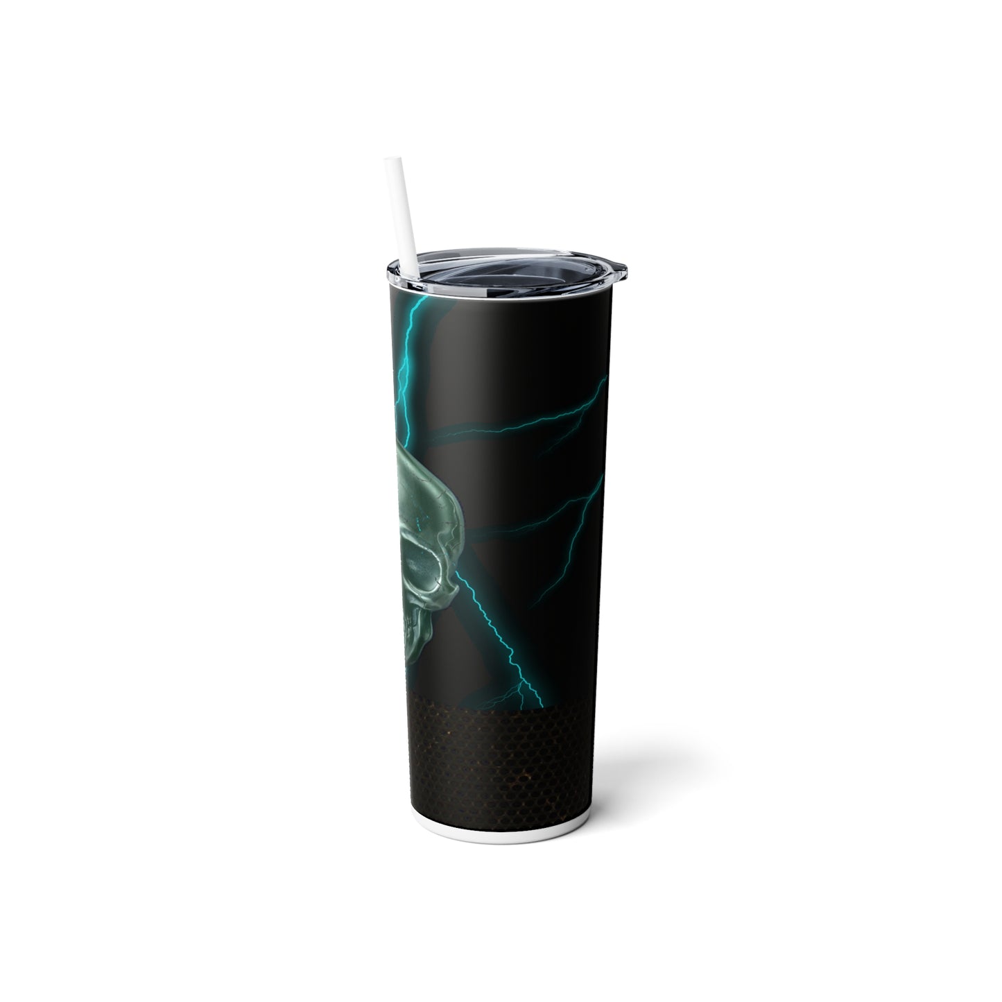 Teal Skull with Lightning Skinny Steel Tumbler with Straw