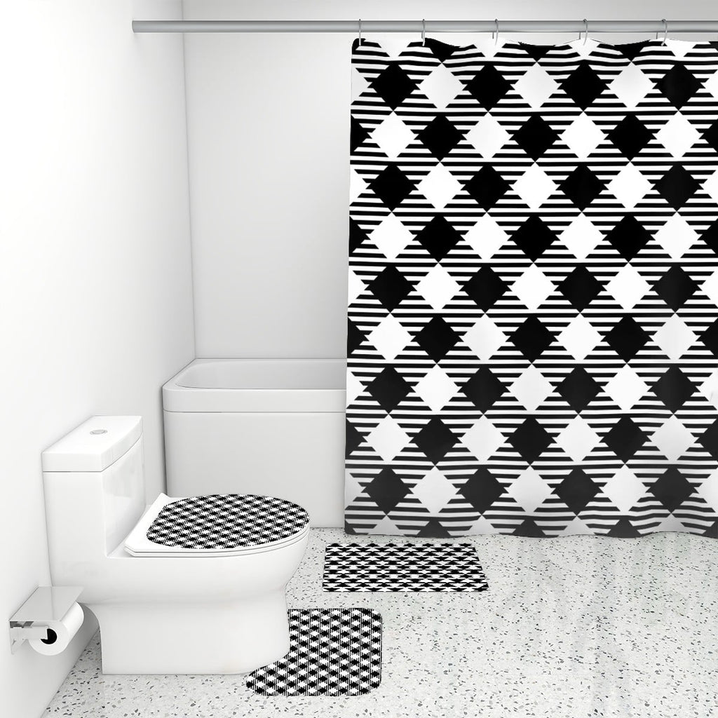 Bathroom Rugs Set with Shower Curtain 4 pcs