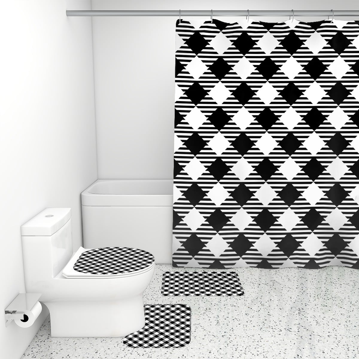 Bathroom Rugs Set with Shower Curtain 4 pcs