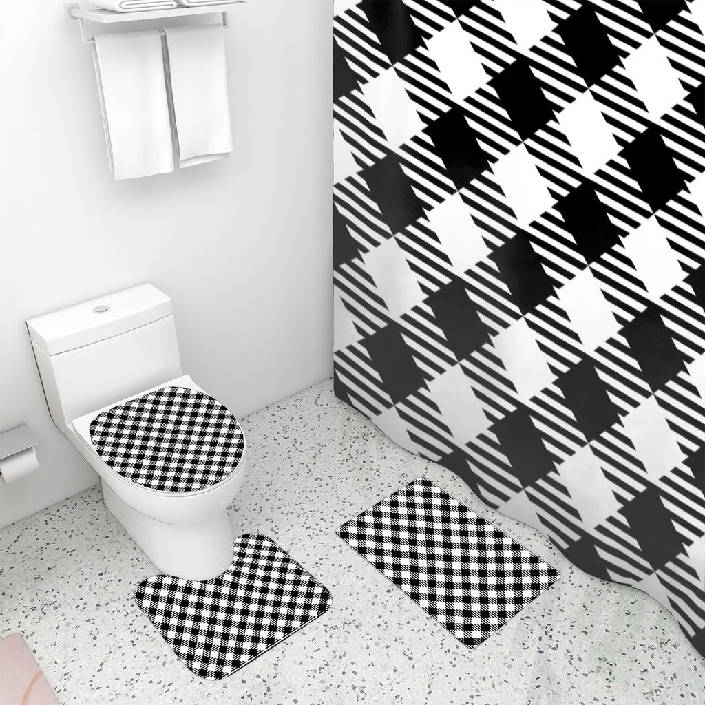 Bathroom Rugs Set with Shower Curtain 4 pcs