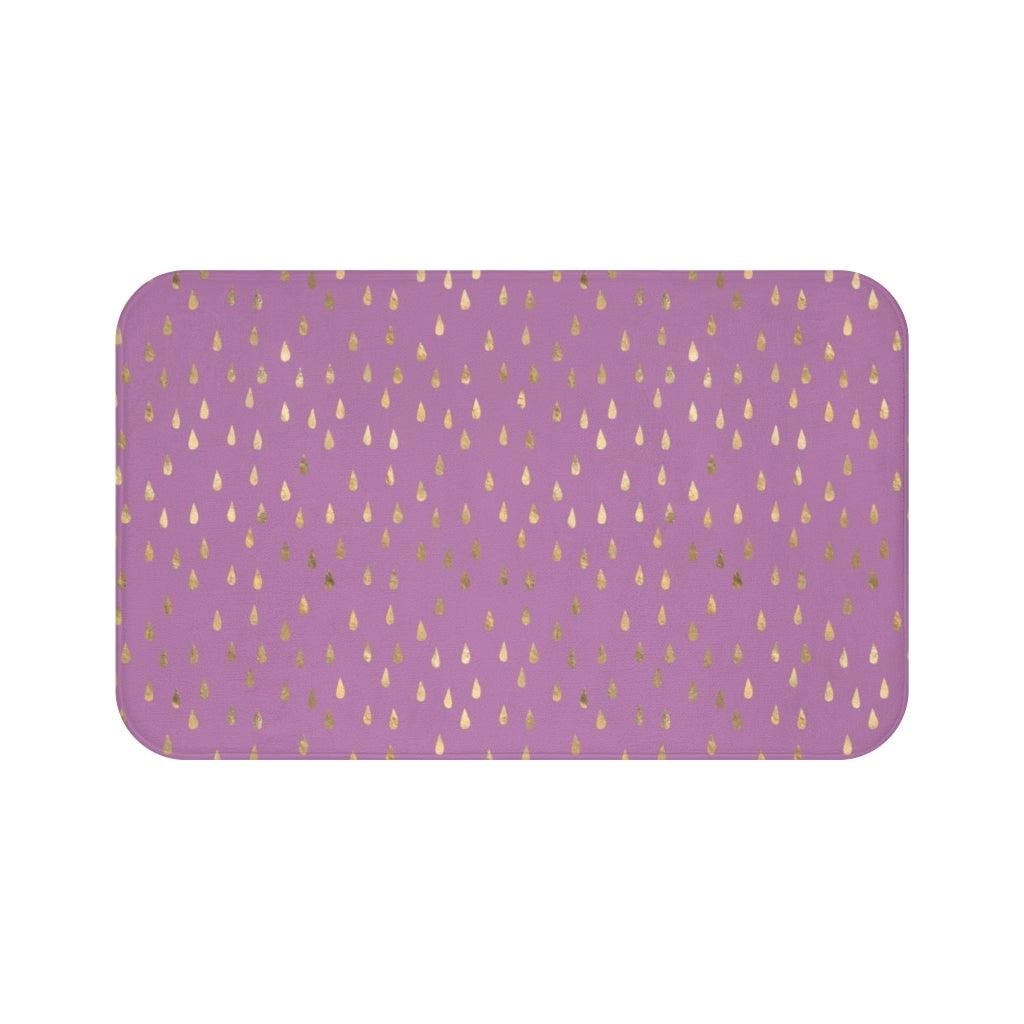 Golden Rain Drops on Purple Bath Mat - Swishgoods