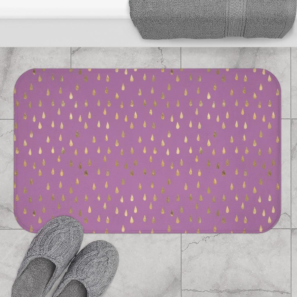 Golden Rain Drops on Purple Bath Mat - Swishgoods