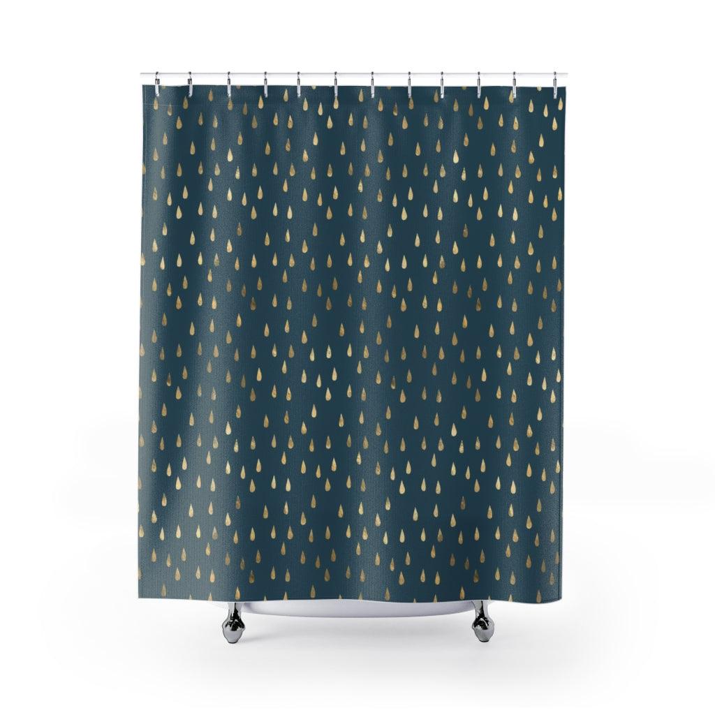 Golden Rain Drops on Solid Shower Curtain - Swishgoods